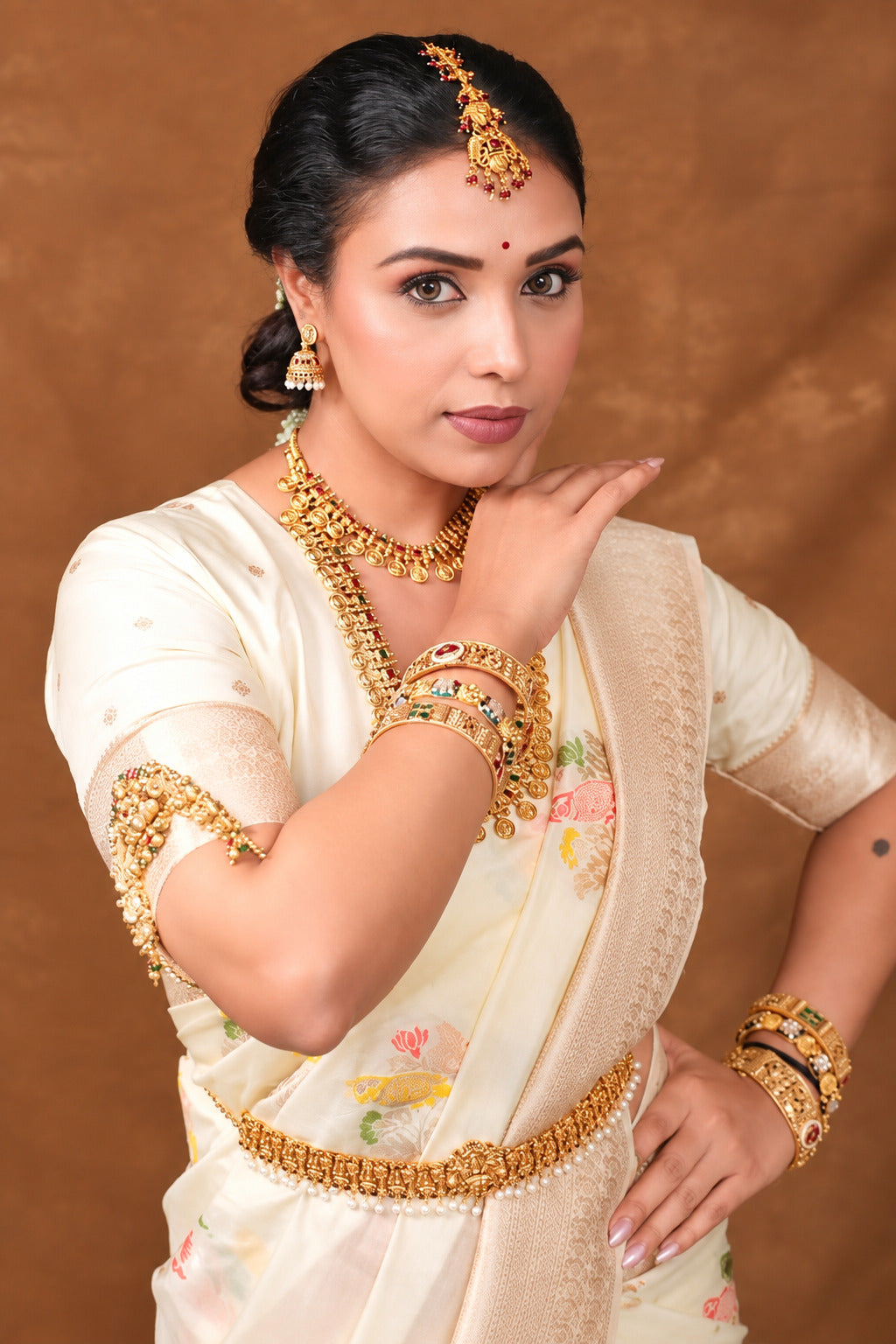 Megha Bhunia in Beige Banarasi Khadi Silk Saree