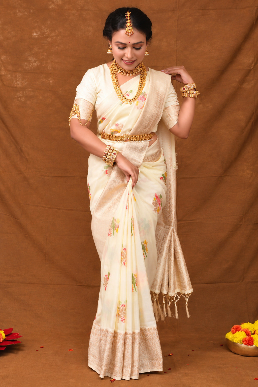 Megha Bhunia in Beige Banarasi Khadi Silk Saree