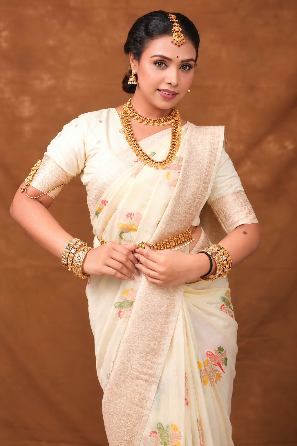 Megha Bhunia in Beige Banarasi Khadi Silk Saree