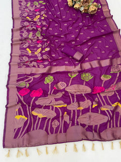 Transcendent Purple Khadi Georgette Banarasi Silk Saree With Elegant Blouse Piece