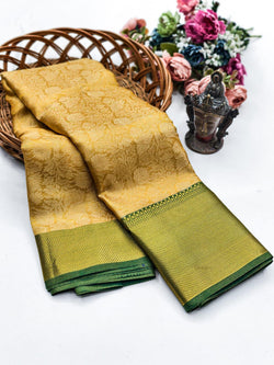 Delectable Golden Soft Tissue Silk Saree With Adoring Blouse Piece