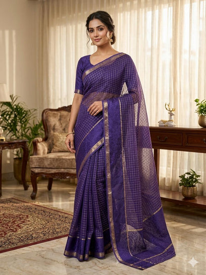 Ratatouille Navy Blue Banarasi Viscose Georgette Silk Saree With Snappy Blouse Piece
