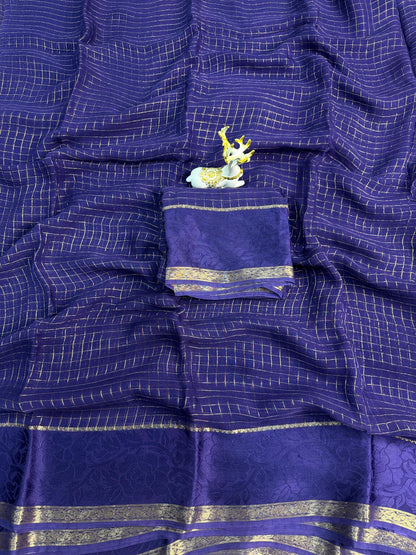 Ratatouille Navy Blue Banarasi Viscose Georgette Silk Saree With Snappy Blouse Piece