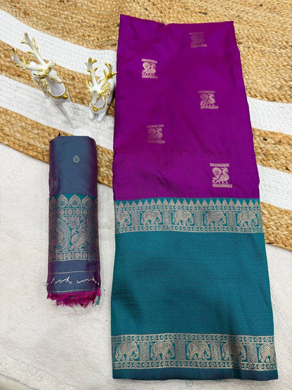 Scrumptious Purple Pure Zari Weaving Banarasi Silk Saree With Glowing Blouse Piece