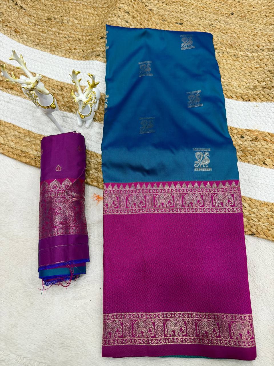 Assemblage Rama Pure Zari Weaving Banarasi Silk Saree With Seraphic Bl ...