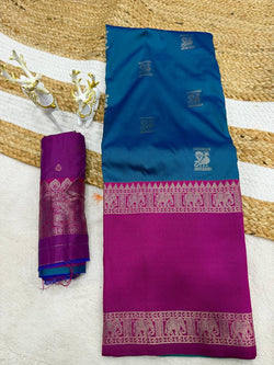 Assemblage Rama Pure Zari Weaving Banarasi Silk Saree With Seraphic Blouse Piece