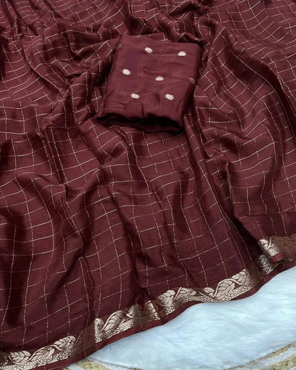 Exuberant Brown Banarasi Georgette Silk Saree With Scrumptious Blouse Piece