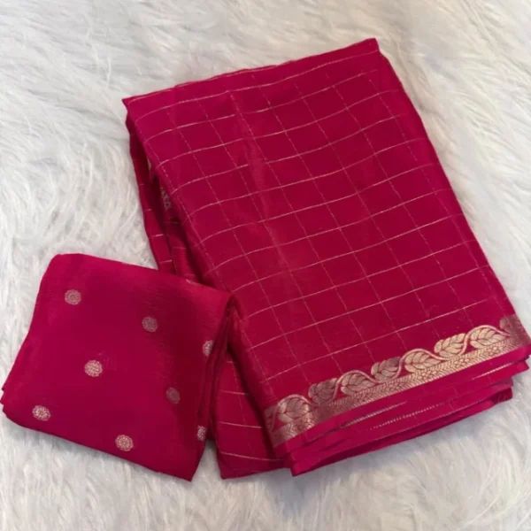 Staring Dark Pink Banarasi Georgette Silk Saree With Ineffable Blouse Piece