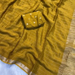 Ephemeral Mehndi Banarasi Georgette Silk Saree With Arresting Blouse Piece