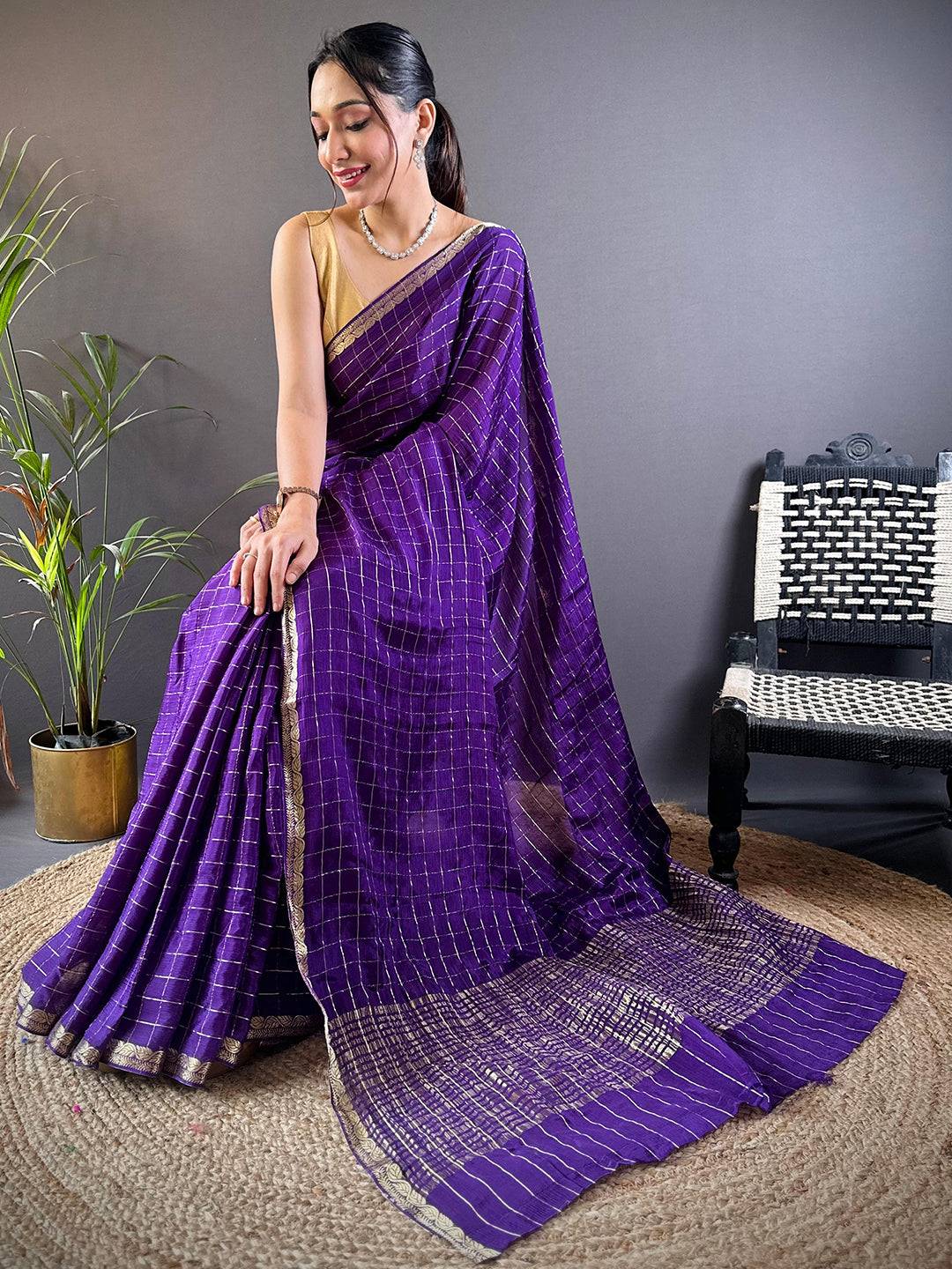Brood Purple Banarasi Georgette Silk Saree With Sensational Blouse Piece
