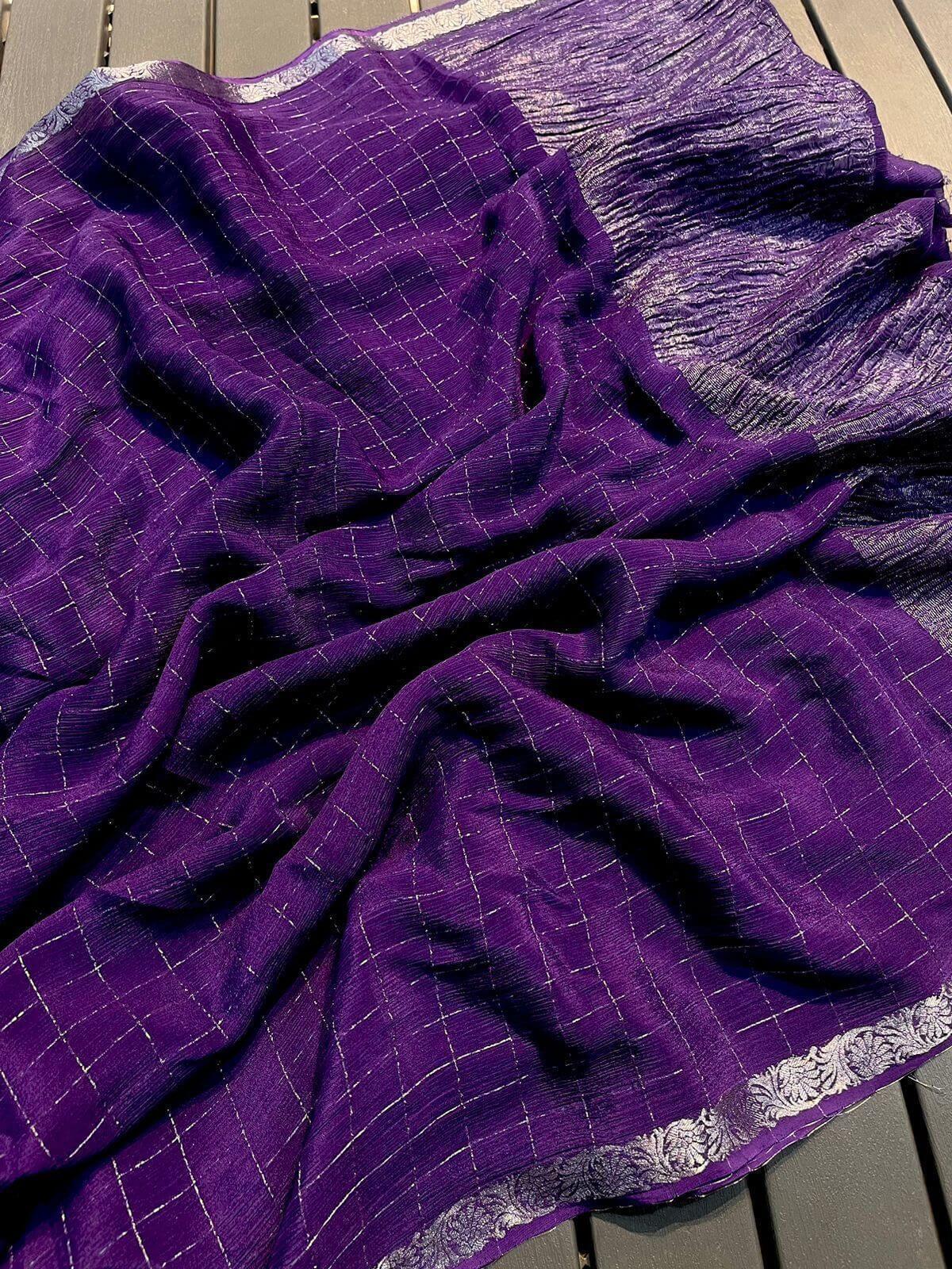 Brood Purple Banarasi Georgette Silk Saree With Sensational Blouse Piece