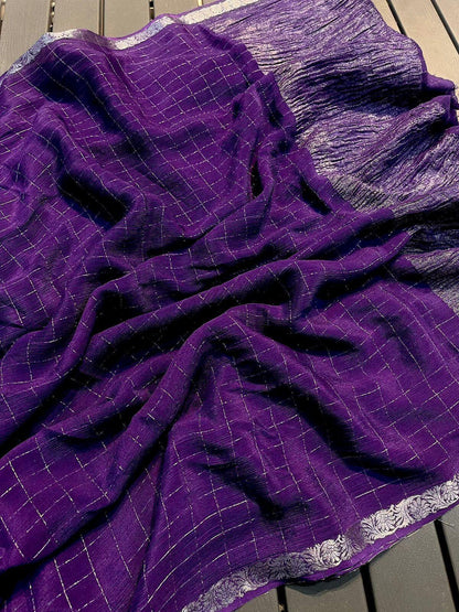 Brood Purple Banarasi Georgette Silk Saree With Sensational Blouse Piece