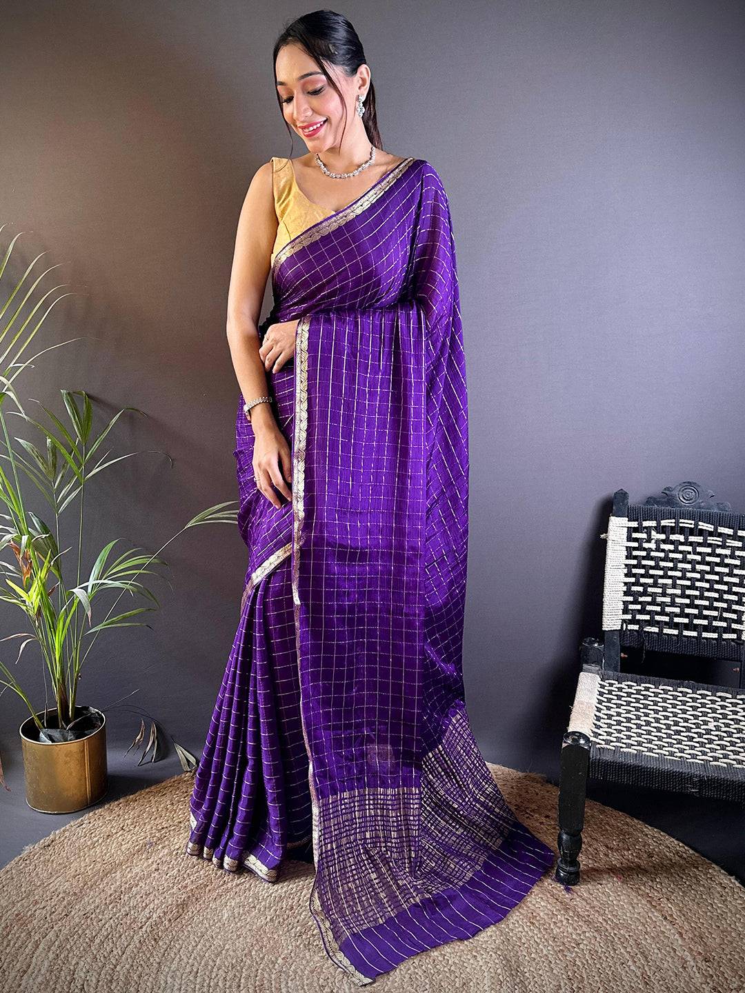 Brood Purple Banarasi Georgette Silk Saree With Sensational Blouse Piece