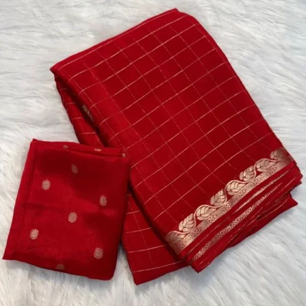 Nemesis Red Banarasi Georgette Silk Saree With Charming Blouse Piece