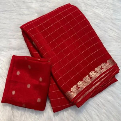 Nemesis Red Banarasi Georgette Silk Saree With Charming Blouse Piece