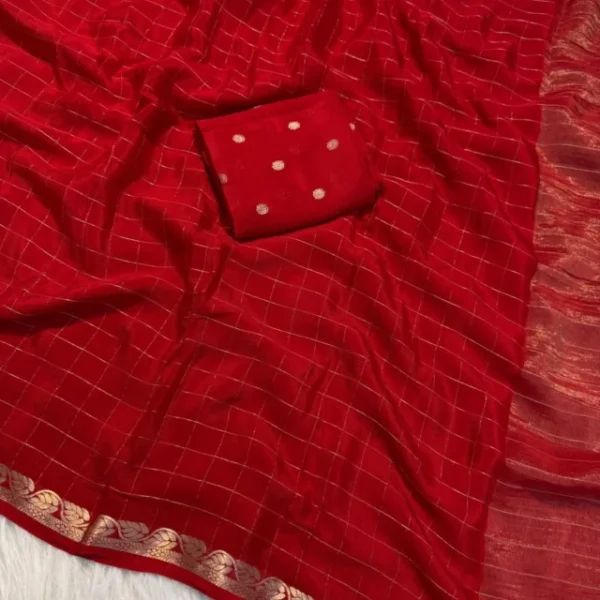 Nemesis Red Banarasi Georgette Silk Saree With Charming Blouse Piece