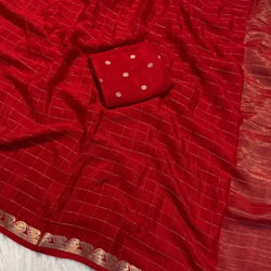 Nemesis Red Banarasi Georgette Silk Saree With Charming Blouse Piece