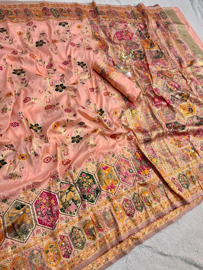 Capricious Peach Pashmina Silk Saree With Nebula Blouse Piece