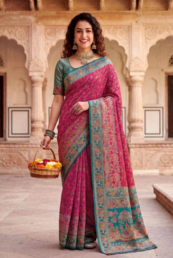 Eclat Dark Pink Pashmina Silk Saree With Fantabulous Blouse Piece