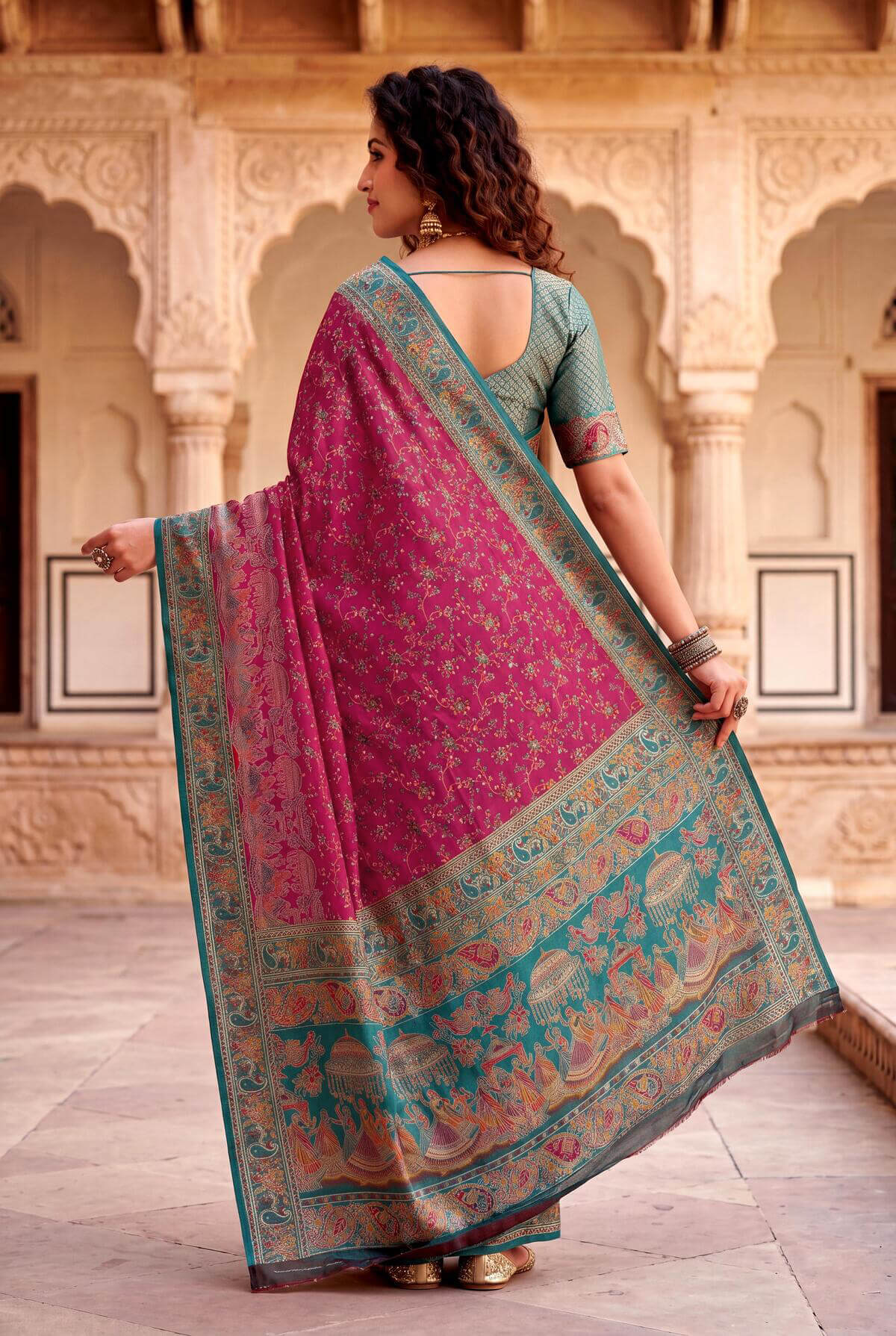 Eclat Dark Pink Pashmina Silk Saree With Fantabulous Blouse Piece