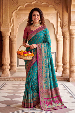 Adorable Rama Pashmina Silk Saree With Splendiferous Blouse Piece
