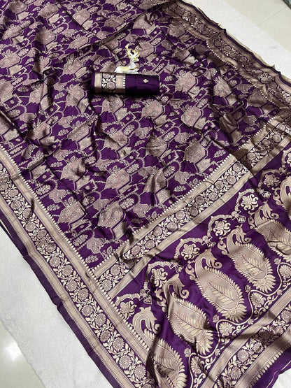Breathtaking Purple Soft Silk Saree With Charismatic Blouse Piece