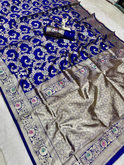 Ethnic Blue Soft Silk Saree With Demanding Blouse Piece