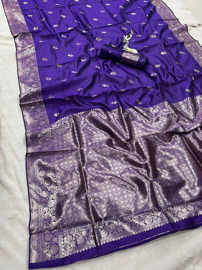 Nectarous Royal Blue Soft Silk Saree With Snazzy Blouse Piece