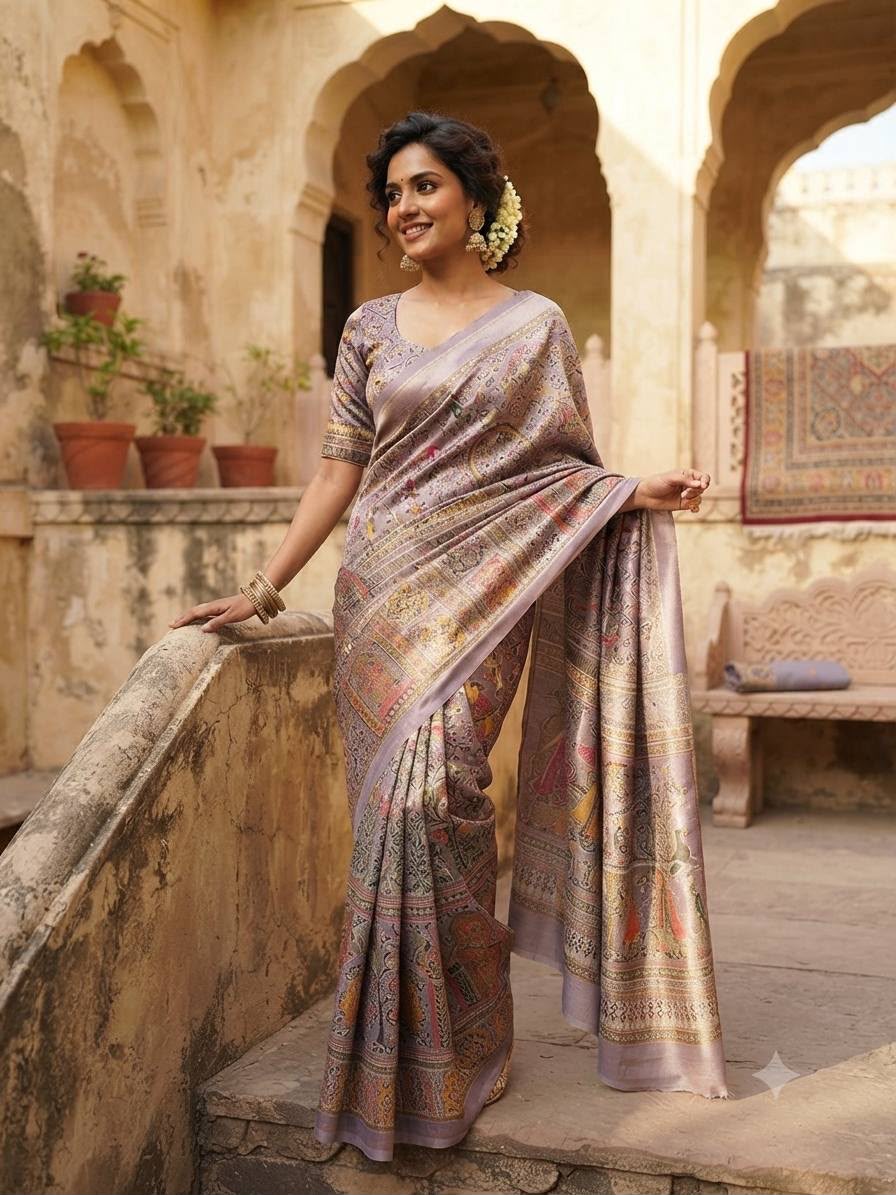 Outstanding Lavender Dola Pashmina Saree With Lissome Blouse Piece
