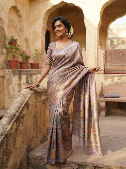 Outstanding Lavender Dola Pashmina Saree With Lissome Blouse Piece