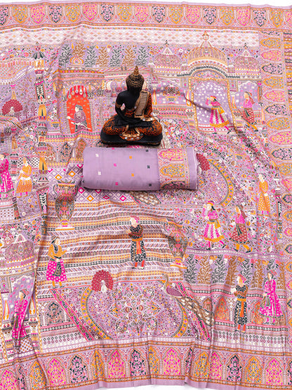 Outstanding Lavender Dola Pashmina Saree With Lissome Blouse Piece