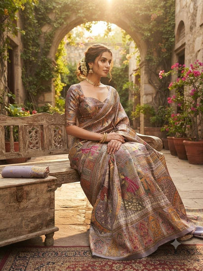Outstanding Lavender Dola Pashmina Saree With Lissome Blouse Piece
