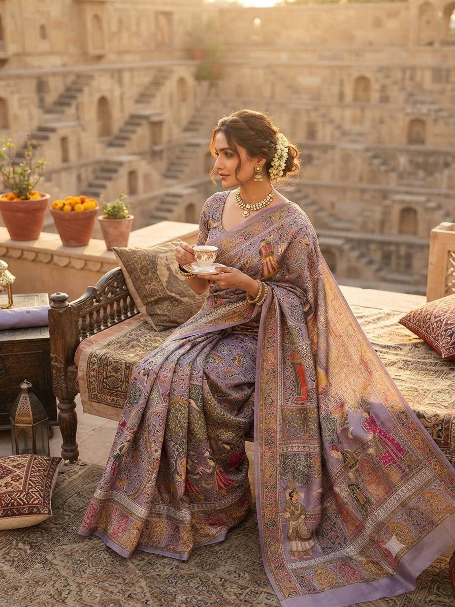 Outstanding Lavender Dola Pashmina Saree With Lissome Blouse Piece