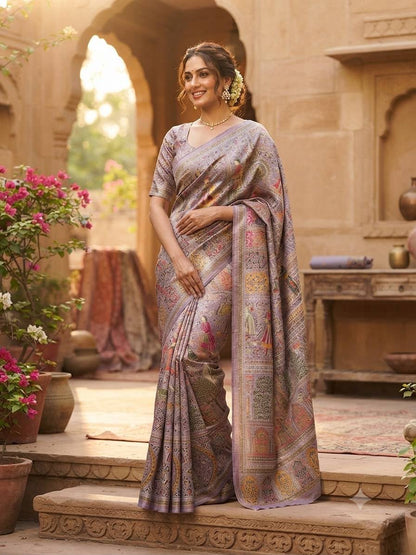 Outstanding Lavender Dola Pashmina Saree With Lissome Blouse Piece