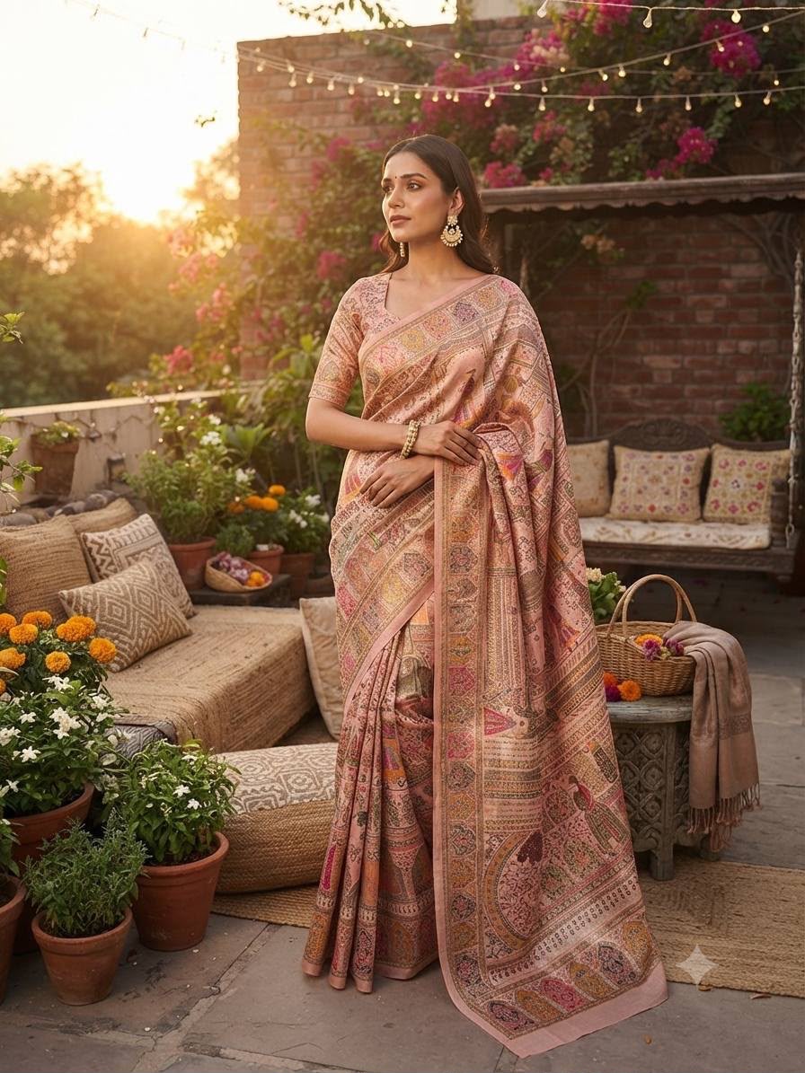 Quixotic Pink Dola Pashmina Saree With Adorable Blouse Piece