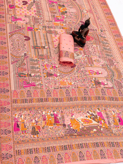 Quixotic Pink Dola Pashmina Saree With Adorable Blouse Piece