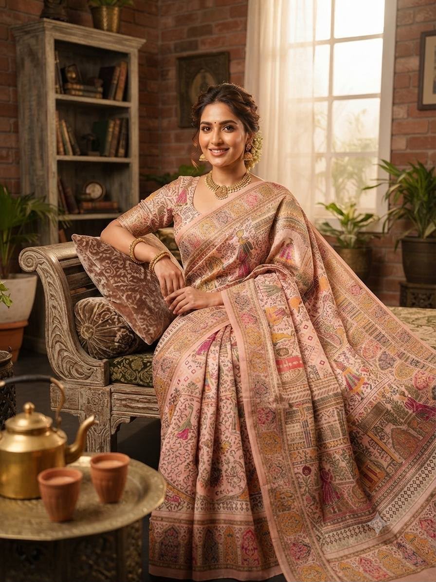 Quixotic Pink Dola Pashmina Saree With Adorable Blouse Piece