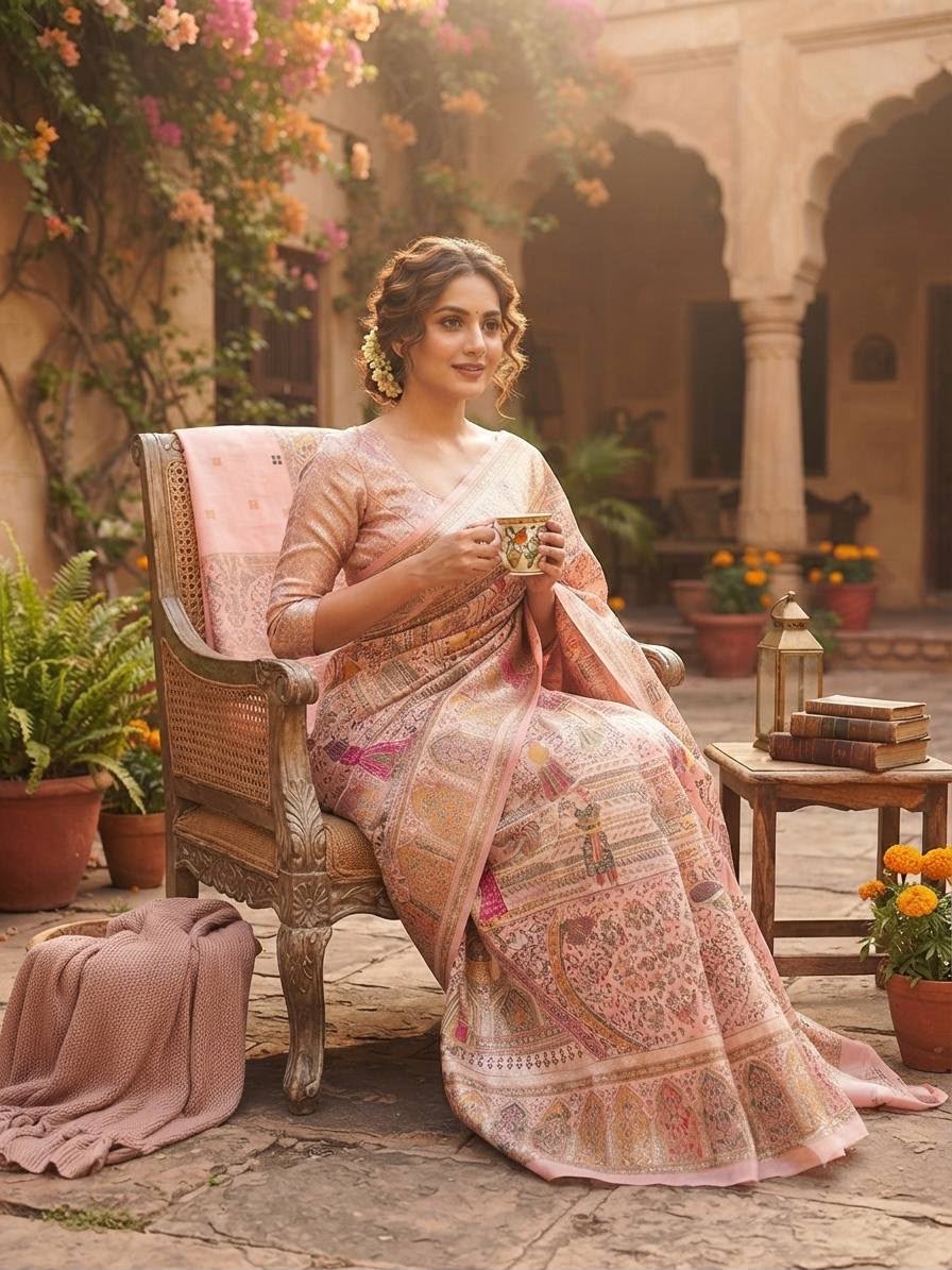 Quixotic Pink Dola Pashmina Saree With Adorable Blouse Piece