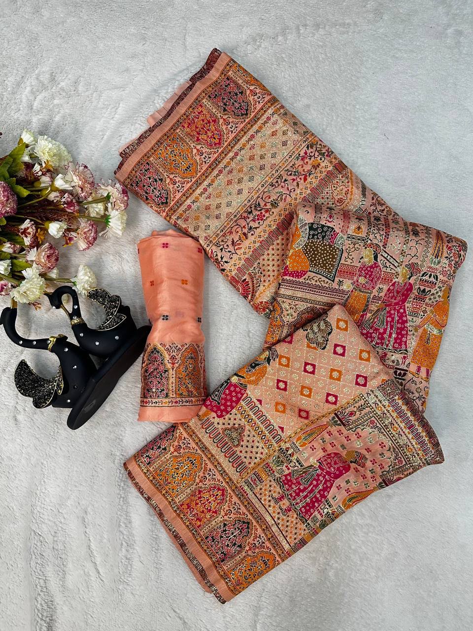 Quixotic Pink Dola Pashmina Saree With Adorable Blouse Piece
