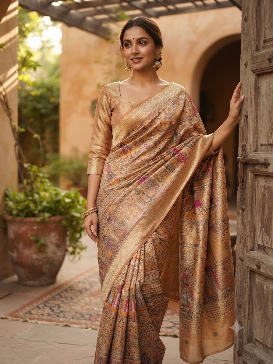Flattering Yellow Dola Pashmina Saree With Supernal Blouse Piece