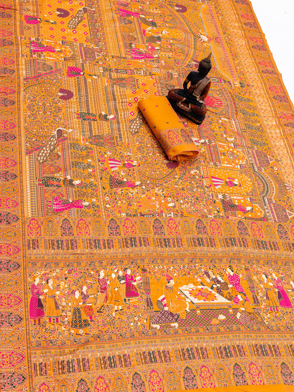 Flattering Yellow Dola Pashmina Saree With Supernal Blouse Piece