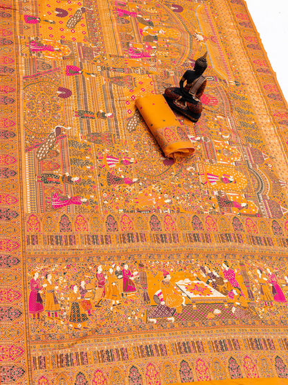 Flattering Yellow Dola Pashmina Saree With Supernal Blouse Piece