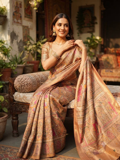 Flattering Yellow Dola Pashmina Saree With Supernal Blouse Piece
