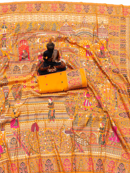 Flattering Yellow Dola Pashmina Saree With Supernal Blouse Piece