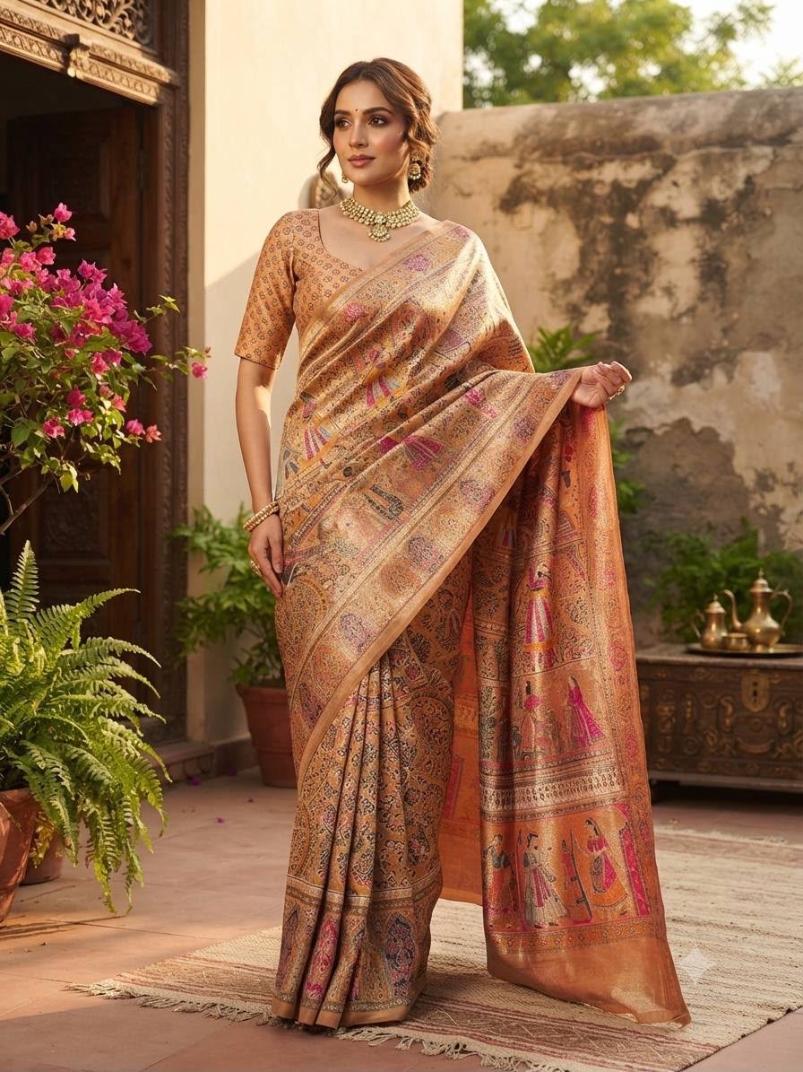 Flattering Yellow Dola Pashmina Saree With Supernal Blouse Piece