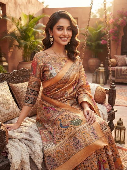 Flattering Yellow Dola Pashmina Saree With Supernal Blouse Piece