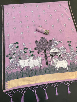 Winsome Lavender Pure Munga Cotton Silk Saree With Glowing Blouse Piece