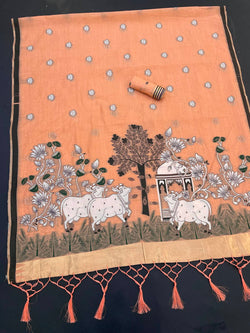 Groovy Peach Pure Munga Cotton Silk Saree With Lovely Blouse Piece