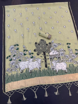 Scintillating Pista Pure Munga Cotton Silk Saree With Fragrant Blouse Piece