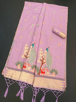 Alluring Lavender Pure Munga Cotton Silk Saree With Felicitous Blouse Piece